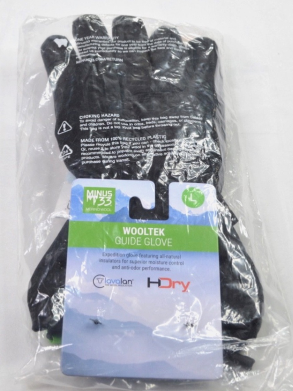 WoolTek Minus33 Guide Gloves - Waterproof Ski Gloves - Size Large - Black